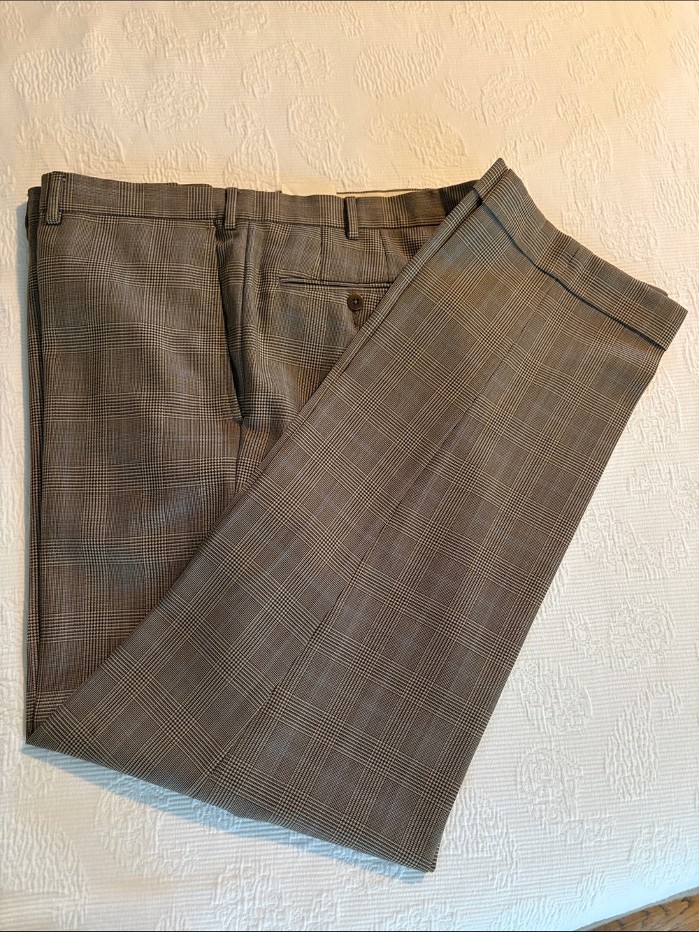 Ermenegildo Zegna Light Beige glen plaid Dress Trousers 42x33